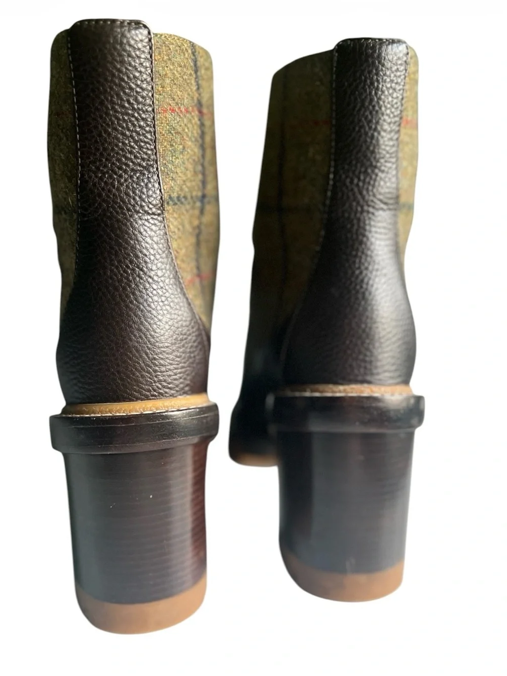 Tory Burch Miller Plaid Tweed Leather Lug Sole Lace Up Boots Size 9.5